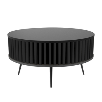 Stolik kawowy okrągły SUNDAY - Czarny blat / Lamele Czarny