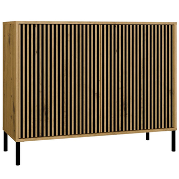 Komoda z Lamelami 103cm MISEL 2L - Dąb Artisan/Czarny