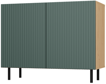 Komoda z ryflowanymi frontami ORON SLIM - Dąb Artisan/Zieleń