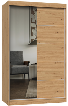 Szafa Przesuwna Dwudrzwiowa z Lustrem i Szprosami GAIKO 1LS 120CM - Dąb Artisan