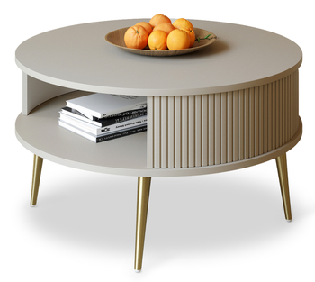 Stolik kawowy okrągły MOONDAY GOLD 76cm - Kaszmir/Lamele Kaszmir Nóżki złote