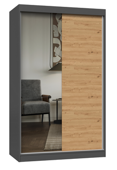 Szafa Przesuwna Dwudrzwiowa z Lustrem GAIKO 1L 120CM - Antracyt/Dąb Artisan