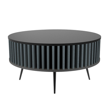 Stolik kawowy okrągły SUNDAY - Czarny blat / Lamele Antracyt